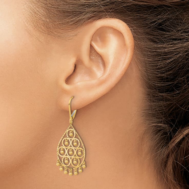 14k Yellow Gold Polished and Diamond-Cut Chandelier Style Dangle Earrings