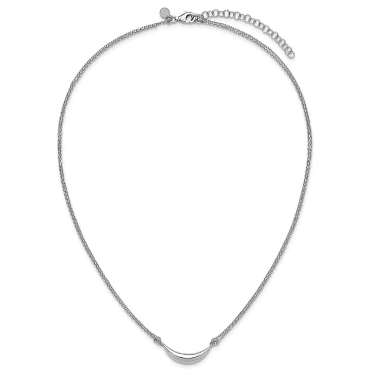 Rhodium Over Sterling Silver Curved Bar 2-Strand with 2-inch Extension Necklace