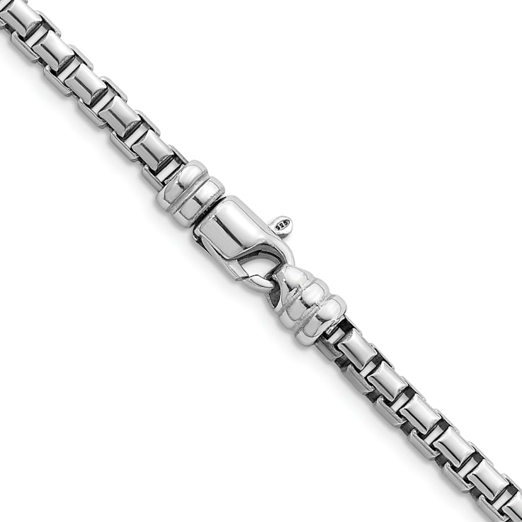 Rhodium Over Sterling Silver Polished 5.0mm Box 24 Inch Chain