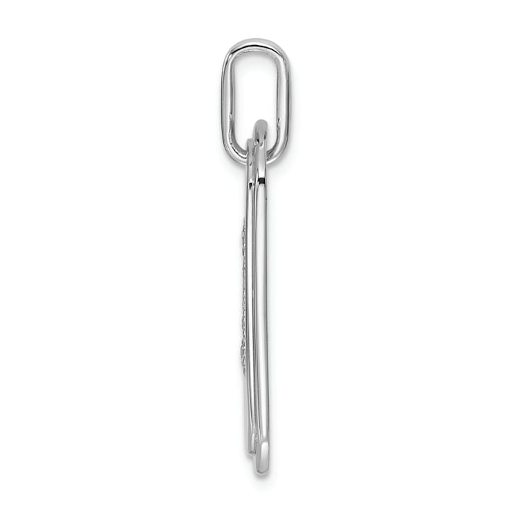 Rhodium Over 14k White Gold Diamond Initial W Dog Tag Charm