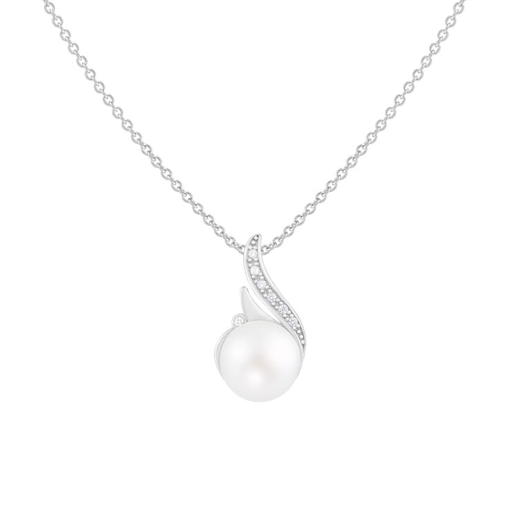 9-10mm Button White Cultured Freshwater Pearl and CZ Rhodium Over
Sterling Silver Pendant