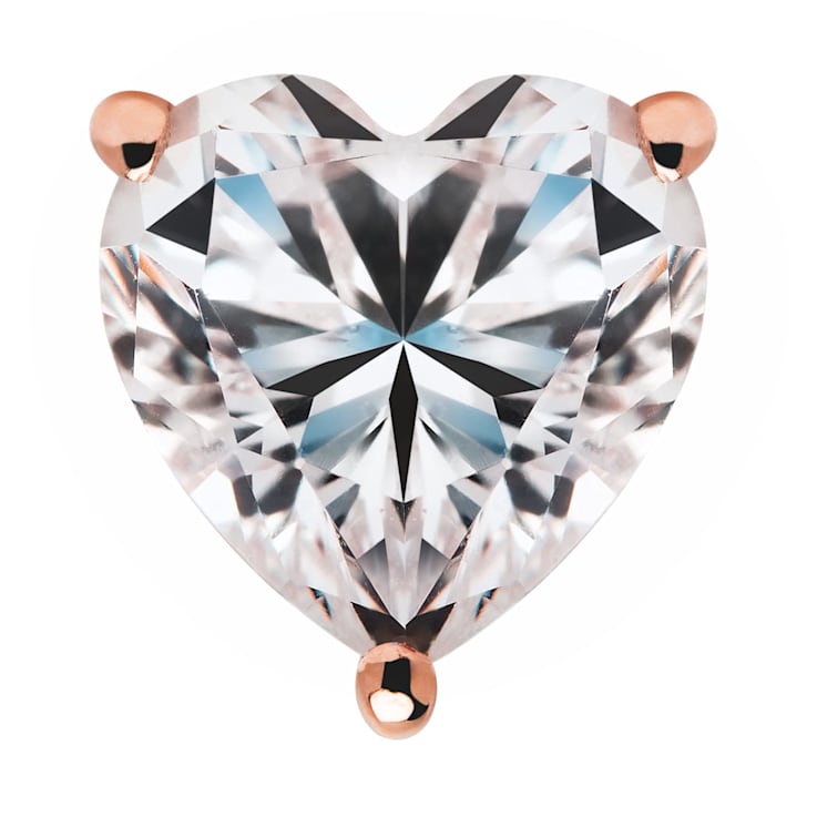 White Cubic Zirconia 14k Rose Gold Heart Studs With Velvet Gift Box 1.50ctw