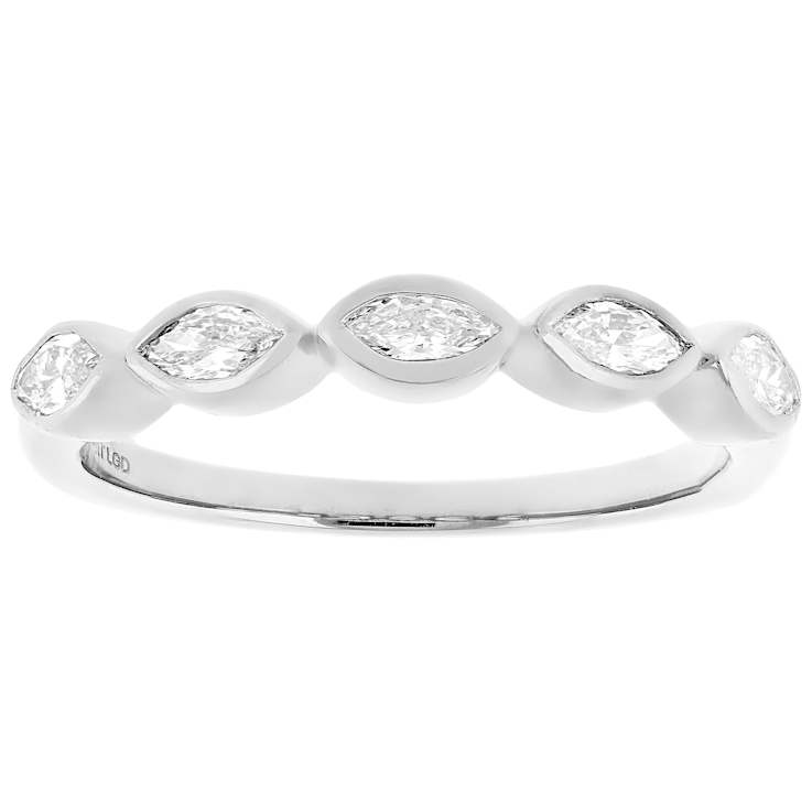 Polished Lab-Grown Marquise Diamond Band Ring In 10K White Gold