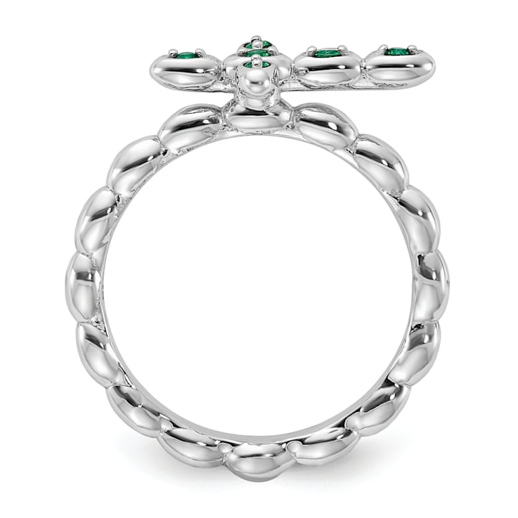 Rhodium Over Sterling Silver Stackable Expressions Cross Lab Created
Emerald Ring 0.10ctw