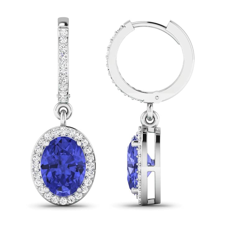 2.18ctw 14K White Gold Tanzanite and White Diamond Halo Earrings