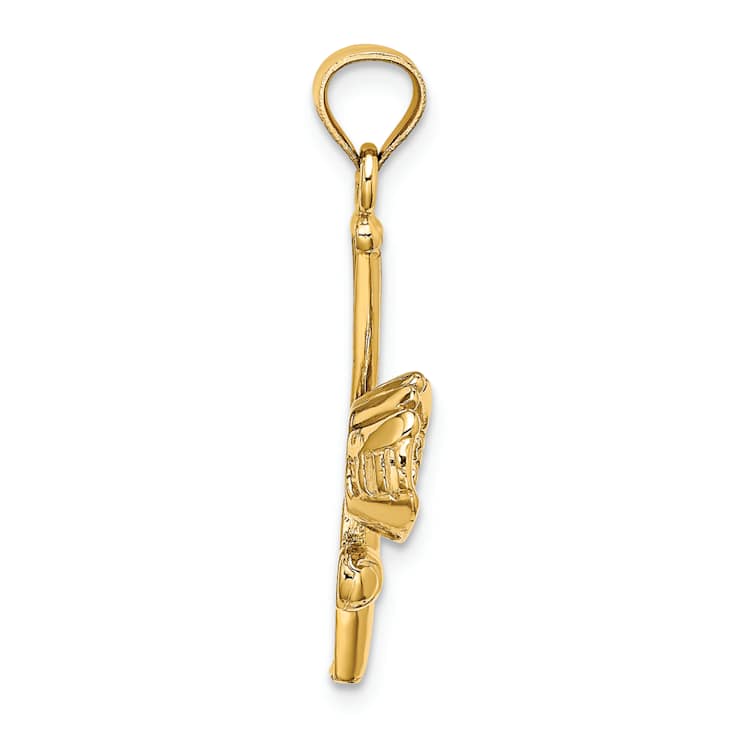 14k Yellow Gold Solid Textured Open-Backed Glove, Bat and Baseball Charm