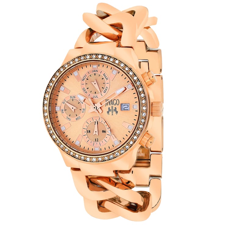 Jivago Women's Levley Crystal Bezel Rose Stainless Steel Watch