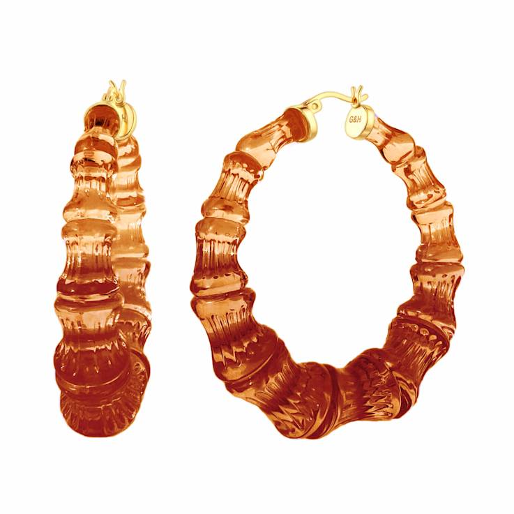 14K Yellow Gold Over Sterling Silver Bamboo Acrylic Hoops in Rum and Coke