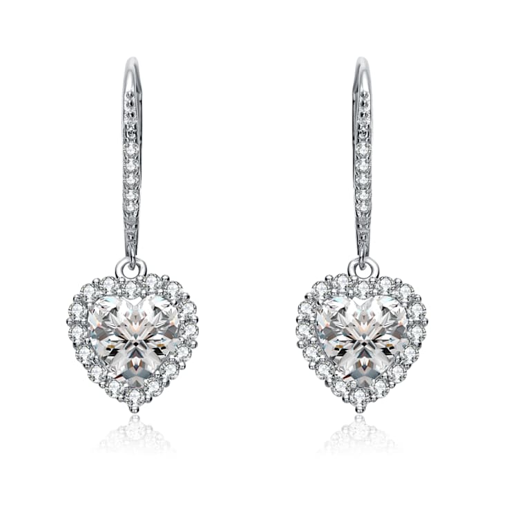 Pear Shape CZ Halo Drop Earrings In Sterling Silver