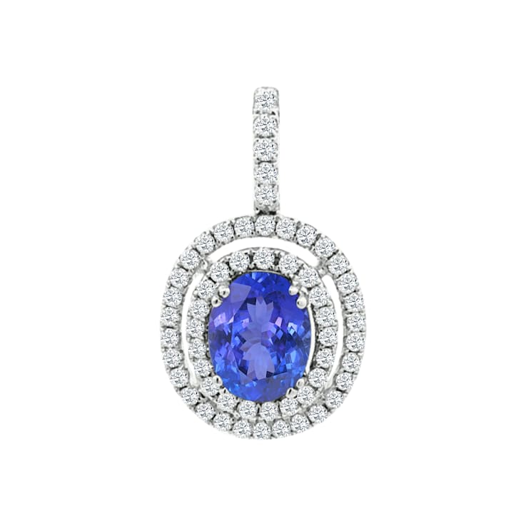 14K White Gold Oval Tanzanite and Diamond Pendant 2.02ctw