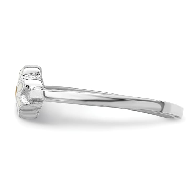 Rhodium Over Sterling Silver White and Yellow Enameled Daisy Children's Ring