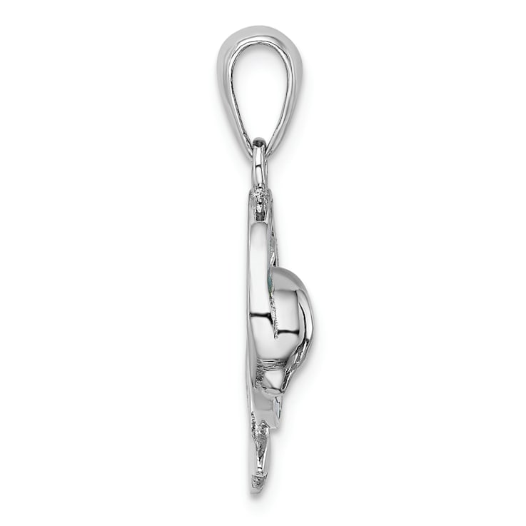 Rhodium Over Sterling Silver Blue Inlay Lab Created Opal Dolphin Pendant