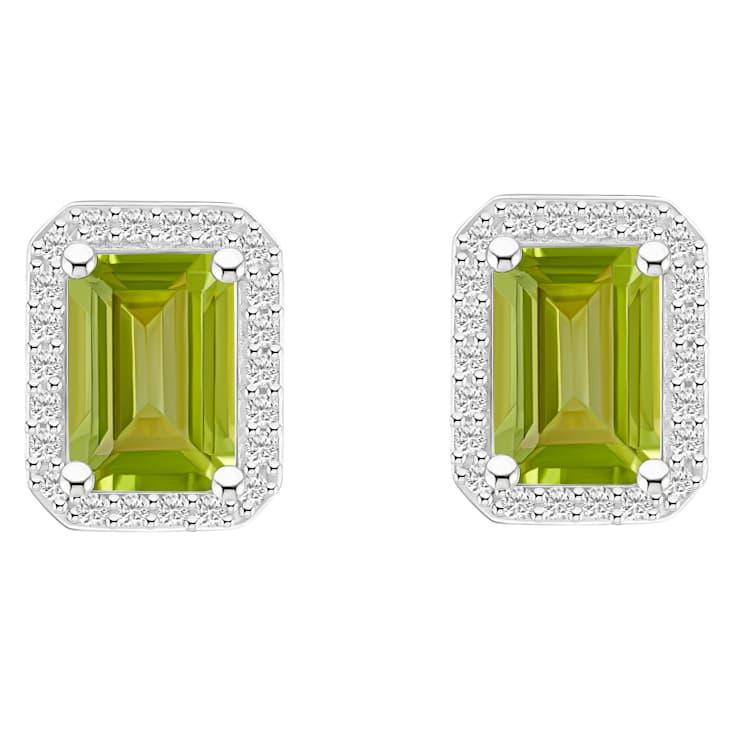 7x5mm Emerald Cut Peridot And Created White Sapphire 10k White Gold Halo
Stud Earrings