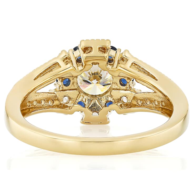Diamond Simulant, Lab Blue Sapphire And White Zircon Ring In 18K Gold
Over Sterling Silver 1.64ctw
