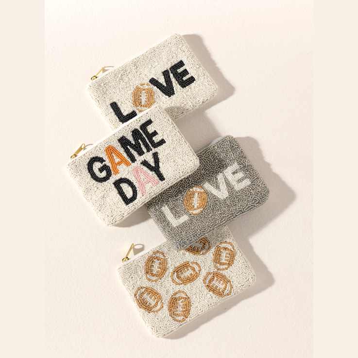 Shiraleah "LOVE" Glass Beaded Zip Pouch, Ivory Color