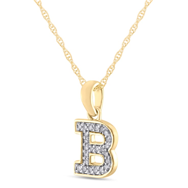White Diamond Accent 10k Yellow Gold B Initial Pendant With 18” Rope Chain