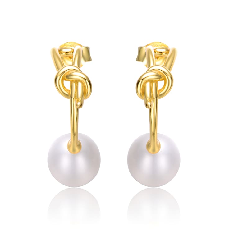 Pear Shape Freshwater Pearl Love Knot Half-Hoop Earrings In 14K Gold
Over Sterling Silver