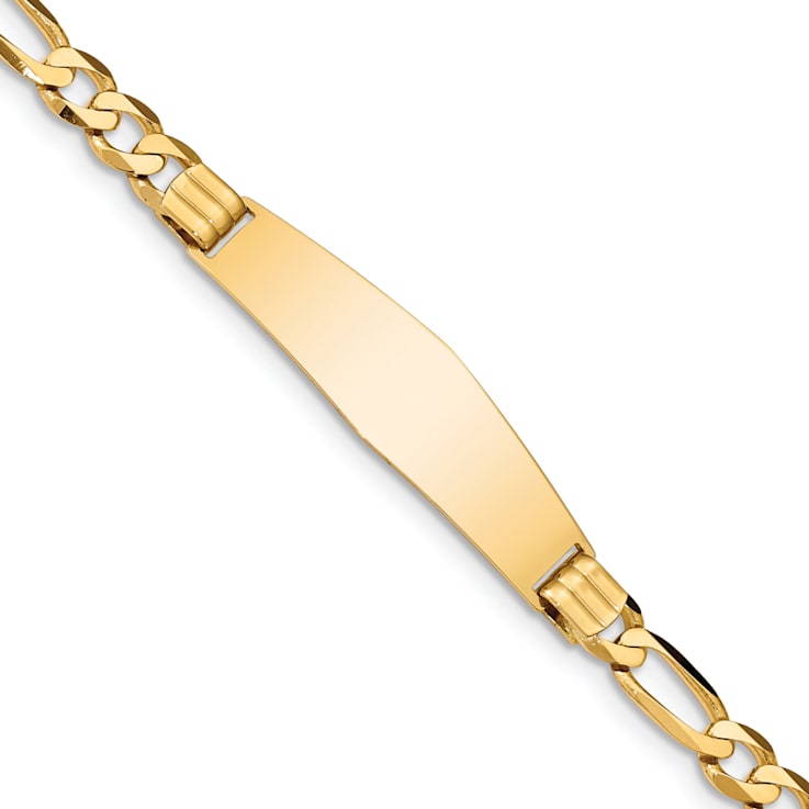 14k Yellow Gold Figaro Link Soft Diamond Shape ID Bracelet