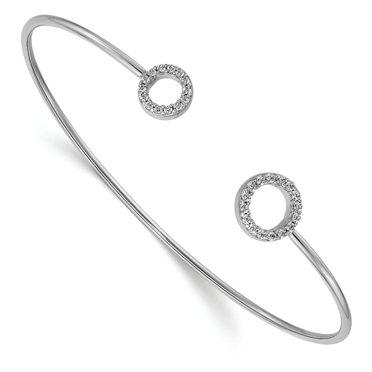 Rhodium Over 14k White Gold Diamond Circles Flexible Cuff Bangle