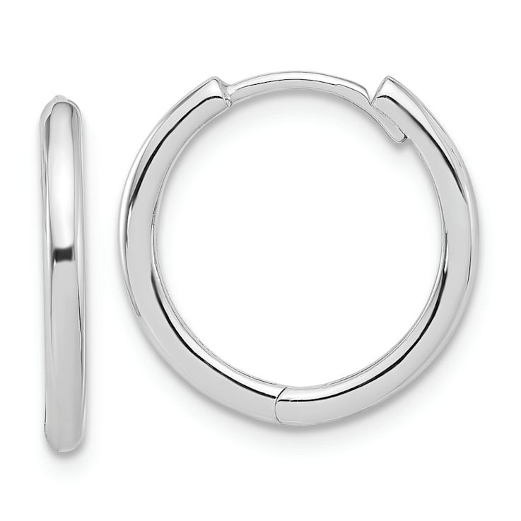 Rhodium Over 14k White Gold Polished 5/8" Hinged Hoop Earrings