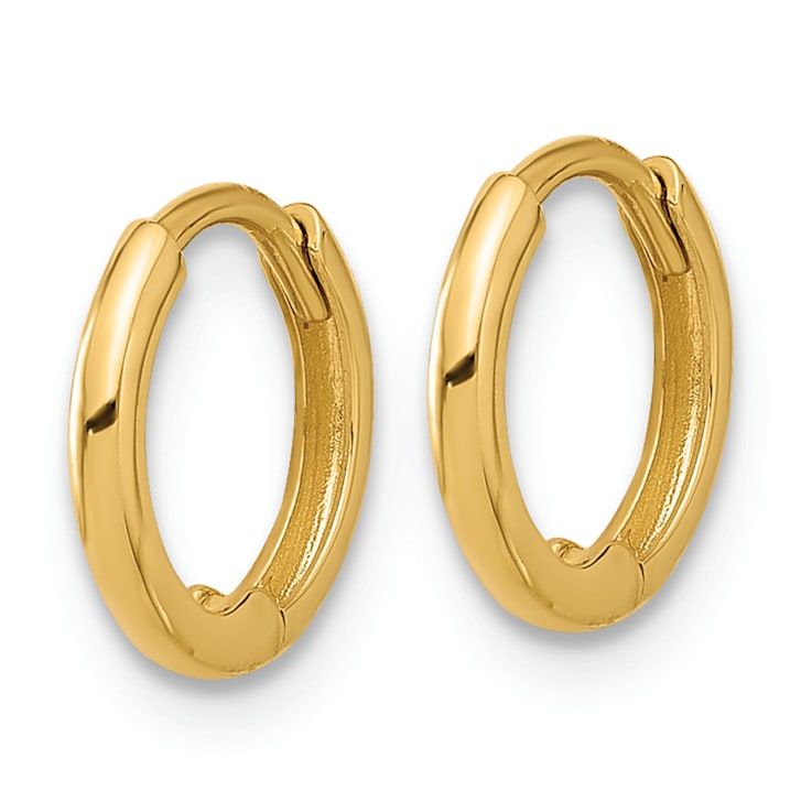 14k Yellow Gold Polished 3/8" Hinged Huggie Hoop Earrings