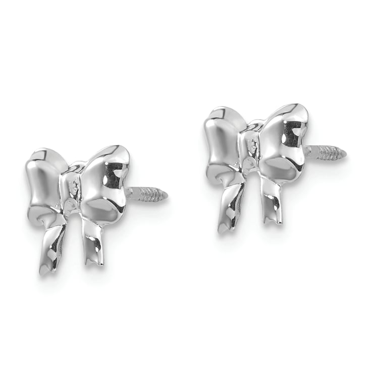 Rhodium Over 14k White Gold Bow Screwback Post Earrings
