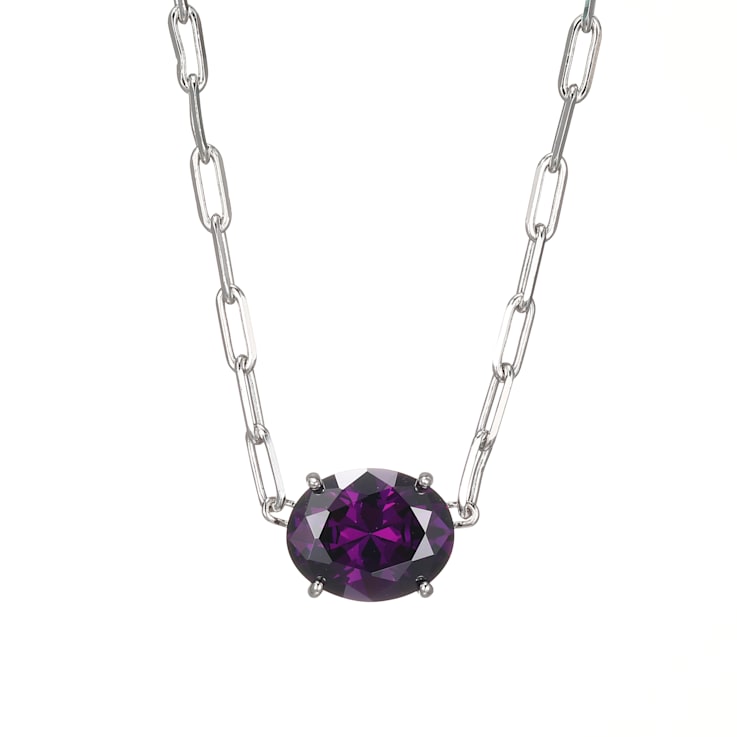 Purple Cubic Zirconia Rhodium Over Sterling Silver Paperclip Necklace 4.03ctw