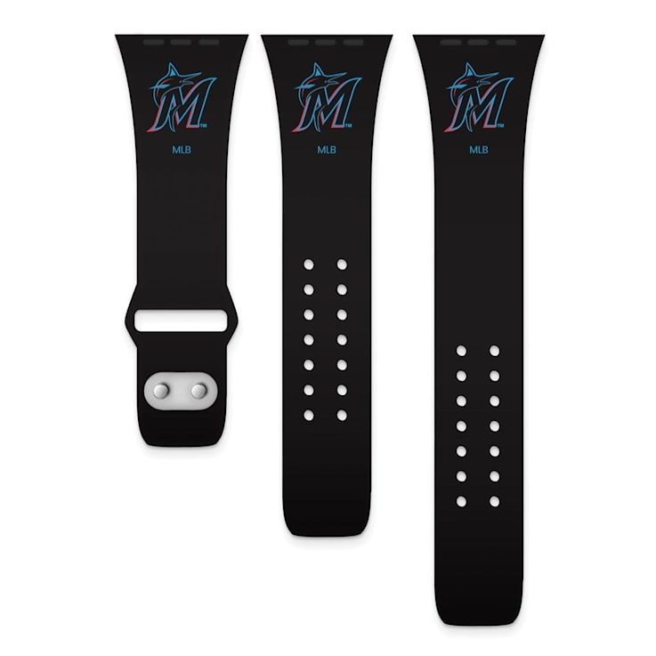 Gametime MLB Miami Marlins Black Silicone Apple Watch Band (38/40mm
M/L). Watch not included.