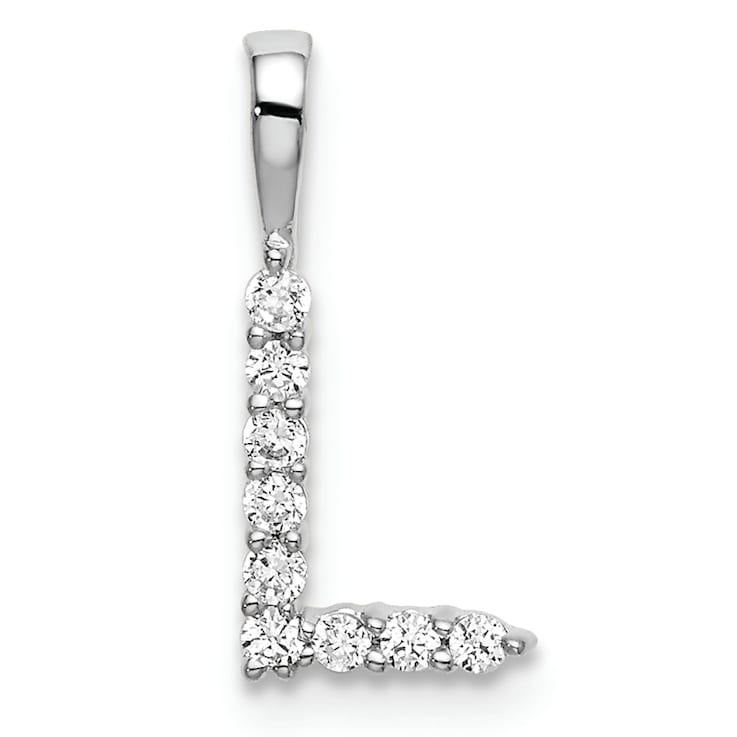 Rhodium Over 14K White Gold Lab Grown Diamond Letter L Initial Pendant