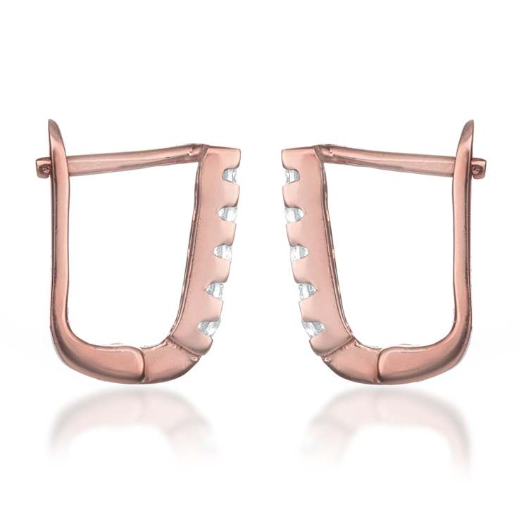 CZ U-Shaped Hoop Earrings In 18K Rose Gold Over Brass
