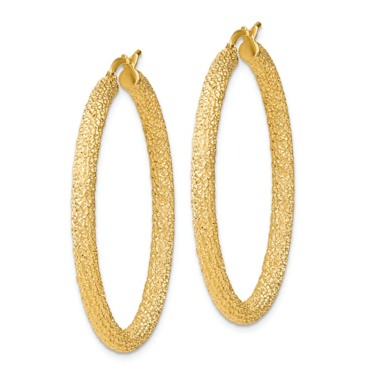 14k Yellow Gold Diamond-Cut 1 5/8" Hoop Earrings