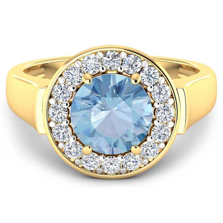 2.38ctw Blue Aquamarine and Diamond 14K Yellow Gold Halo Ring