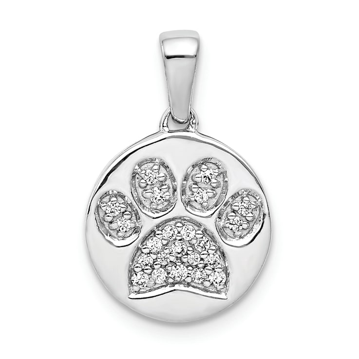 Rhodium Over 14K White Gold Diamond Paw Print in Circle Pendant