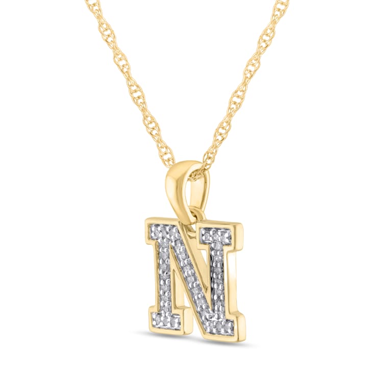 White Diamond Accent 10k Yellow Gold N Initial Pendant With 18” Rope Chain