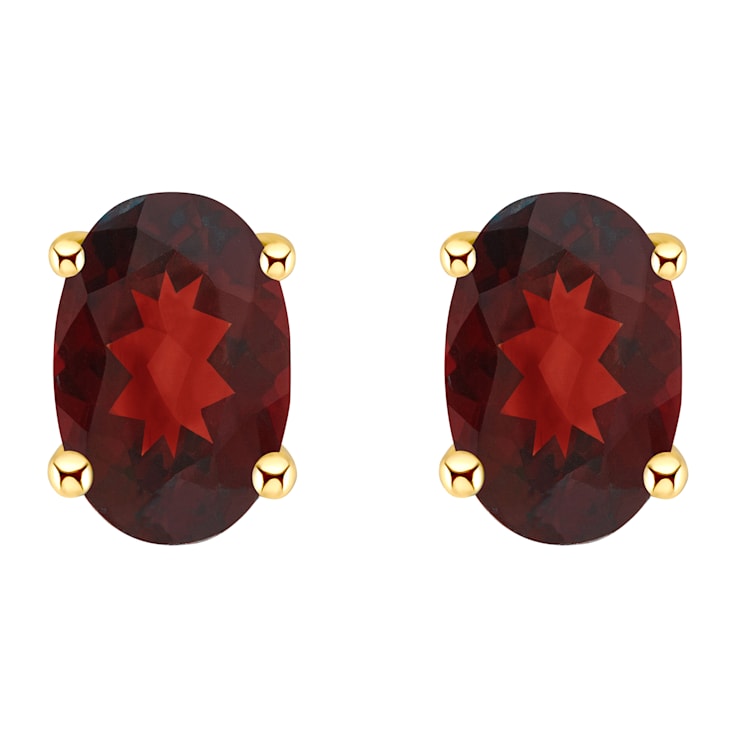 6x4mm Oval Garnet 14k Yellow Gold Stud Earrings