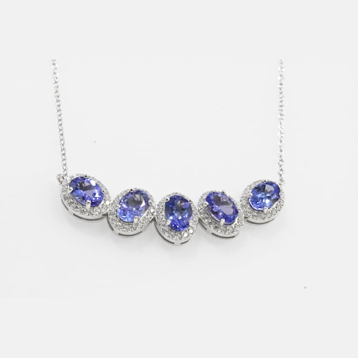 Oval Tanzanite and Round White CZ Rhodium Over Sterling Silver Necklace, 4ctw
