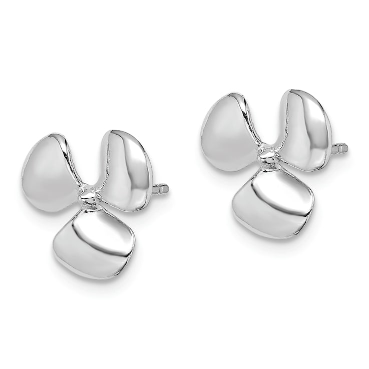 Rhodium Over 14k White Gold Polished 11.95mm Three Blade Propeller with
Center Bead Stud Earrings