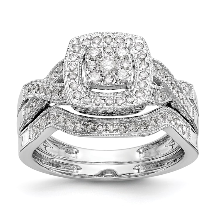 Rhodium Over 14K White Gold Diamond Cluster Engagement Ring 0.39ctw