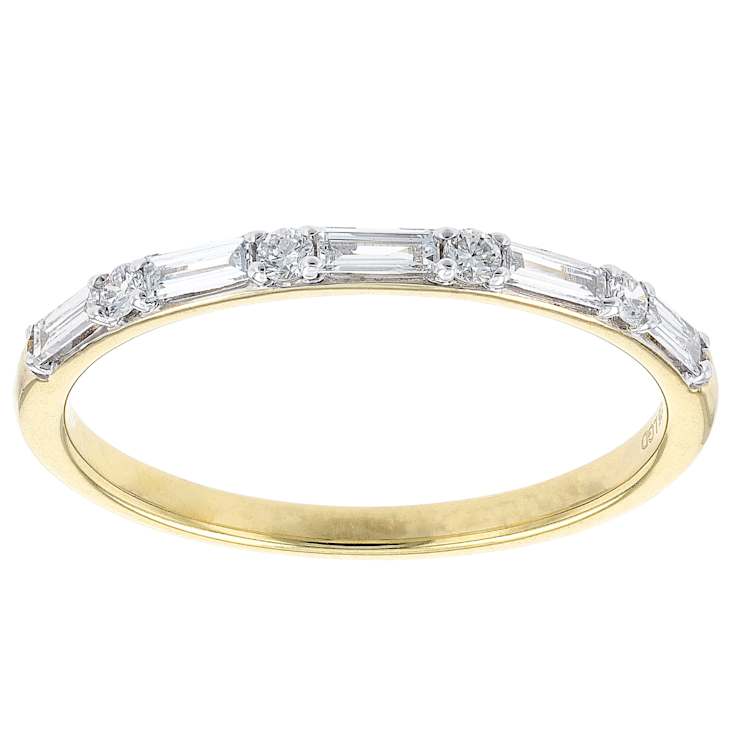 Lab-Grown Diamond Baguette And Round Band Ring In 14K Gold Over Sterling Silver
