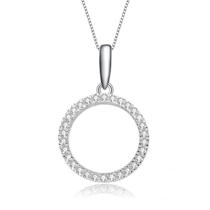 CZ Circle Pendant Necklace In Rhodium Over Brass