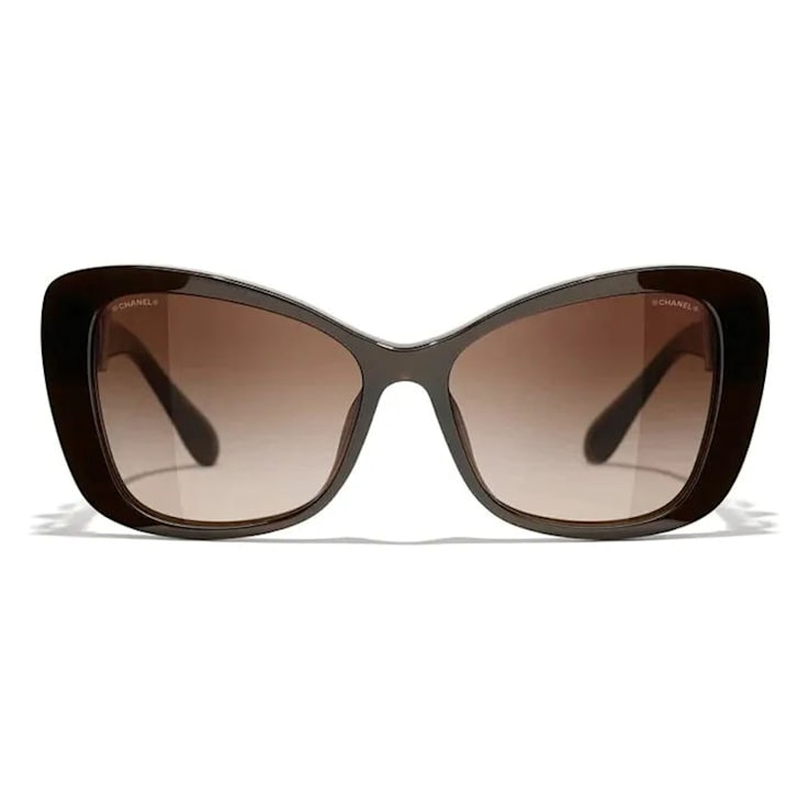Chanel Dark Brown White Pearl Detail / Brown Lens Sunglasses