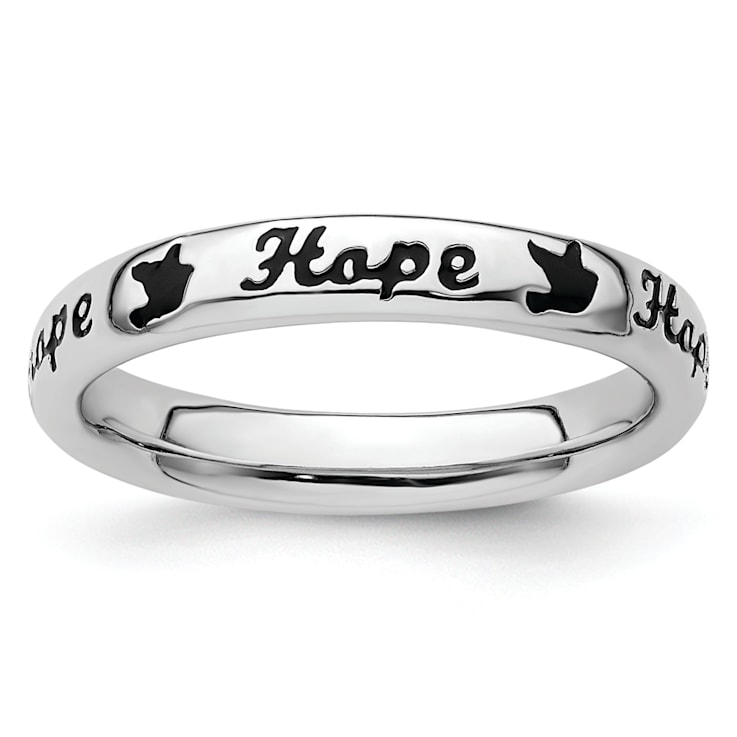 Sterling Silver Stackable Expressions Expressions Black Enamel Hope Ring