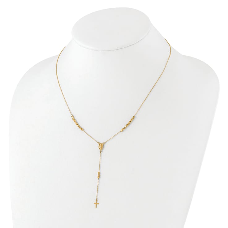 14K Yellow Gold Rosary Design Miraculous Medal Cross Y-Drop