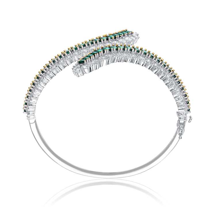 Emerald Color CZ Bangle Bracelet In Sterling Silver
