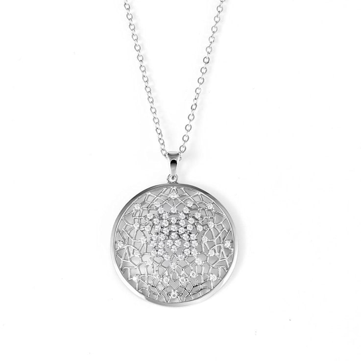 Moissanite accented Flower of Life Filigree Style Circle Pendant Necklace