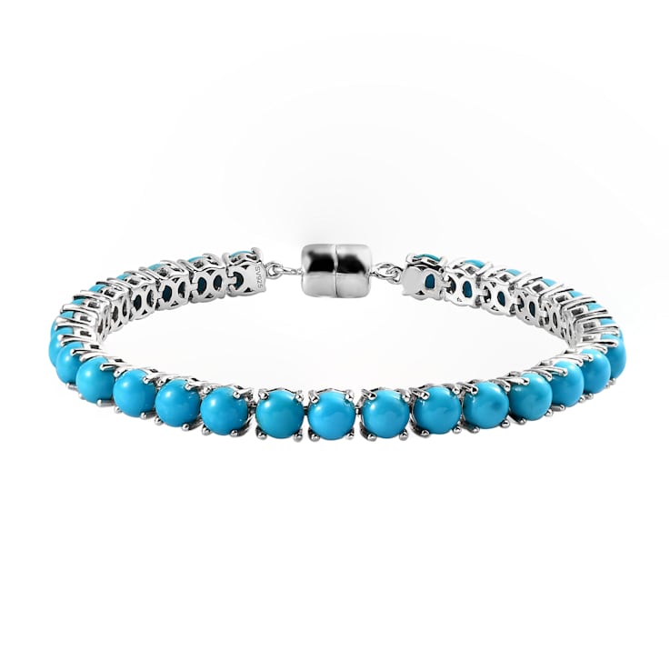 Sterling Silver Round Sleeping Beauty Turquoise Bracelet