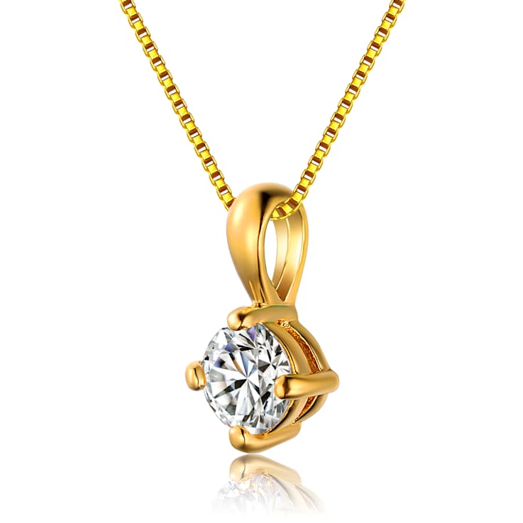 CZ Solitaire Pendant In 14K Gold Over Sterling Silver