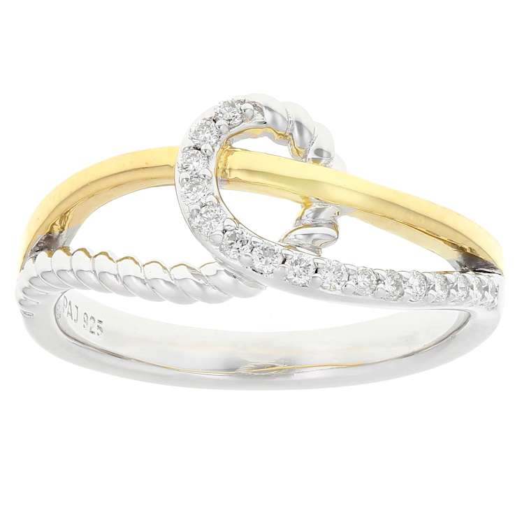 Contemporary Lab-Grown Diamond Rope-Motif Bypass Ring In Two-Tone Gold
