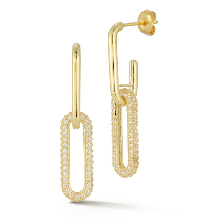 Rachel Zoe Pave Link CZ Drop Earrings in 14K Gold Over Sterling Silver