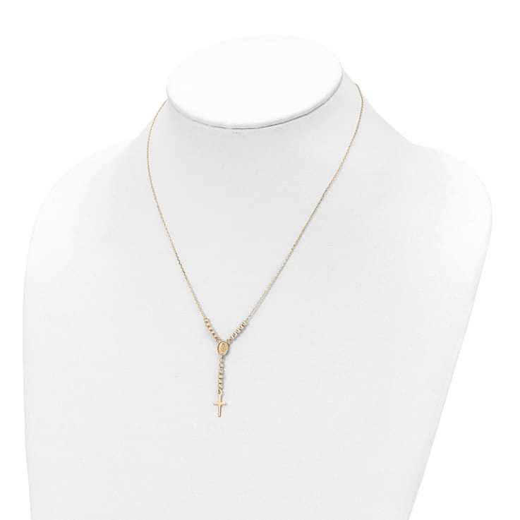 14K Yellow Gold Polished Diamond-cut Bead Miraculous Medal and Cross
17-inch Necklace